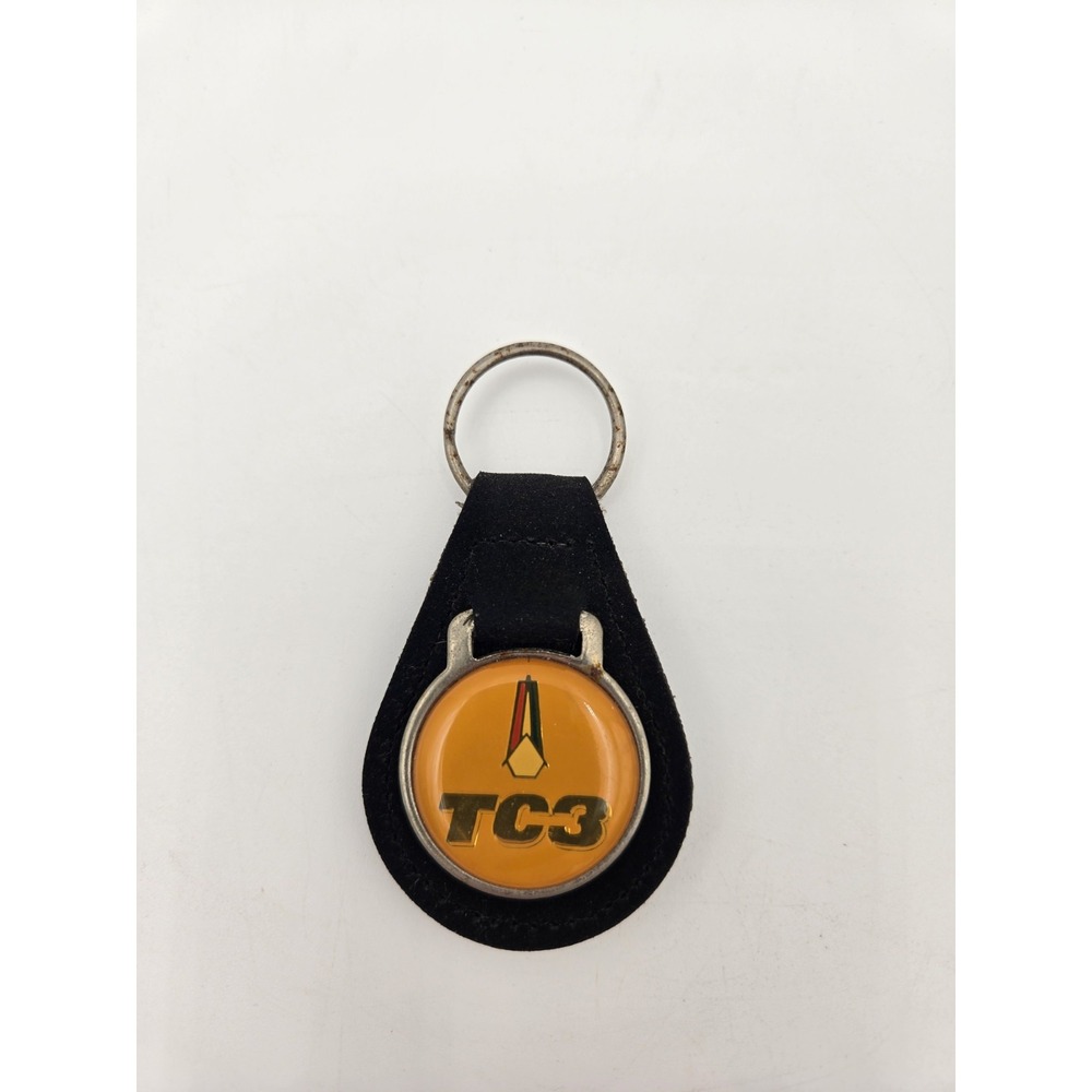 Vintage Plymouth TC3 Black Faux Leather Keychain Key Fob 3" Teardrop Suede Badge